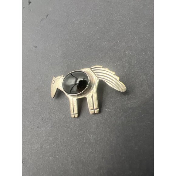 Vintage Horse Brooch Carol Felley Sterling Silver Black Onyx '93 Signed Western - Picture 4 of 12